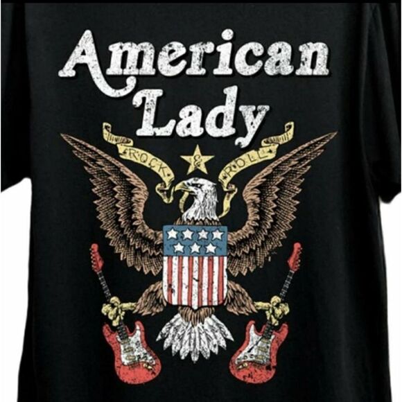 39. Black Rock n Roll American Lady Eagle Short Sleeve Graphic Tees - Picture 3 of 7